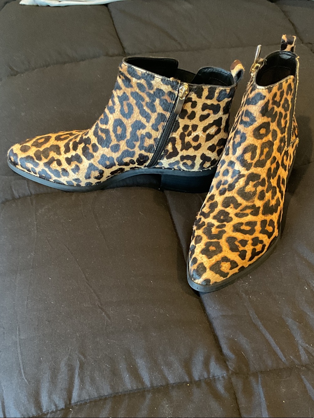 Franco Sarto Leopard-Print Calf Hair Ankle Booties size 9